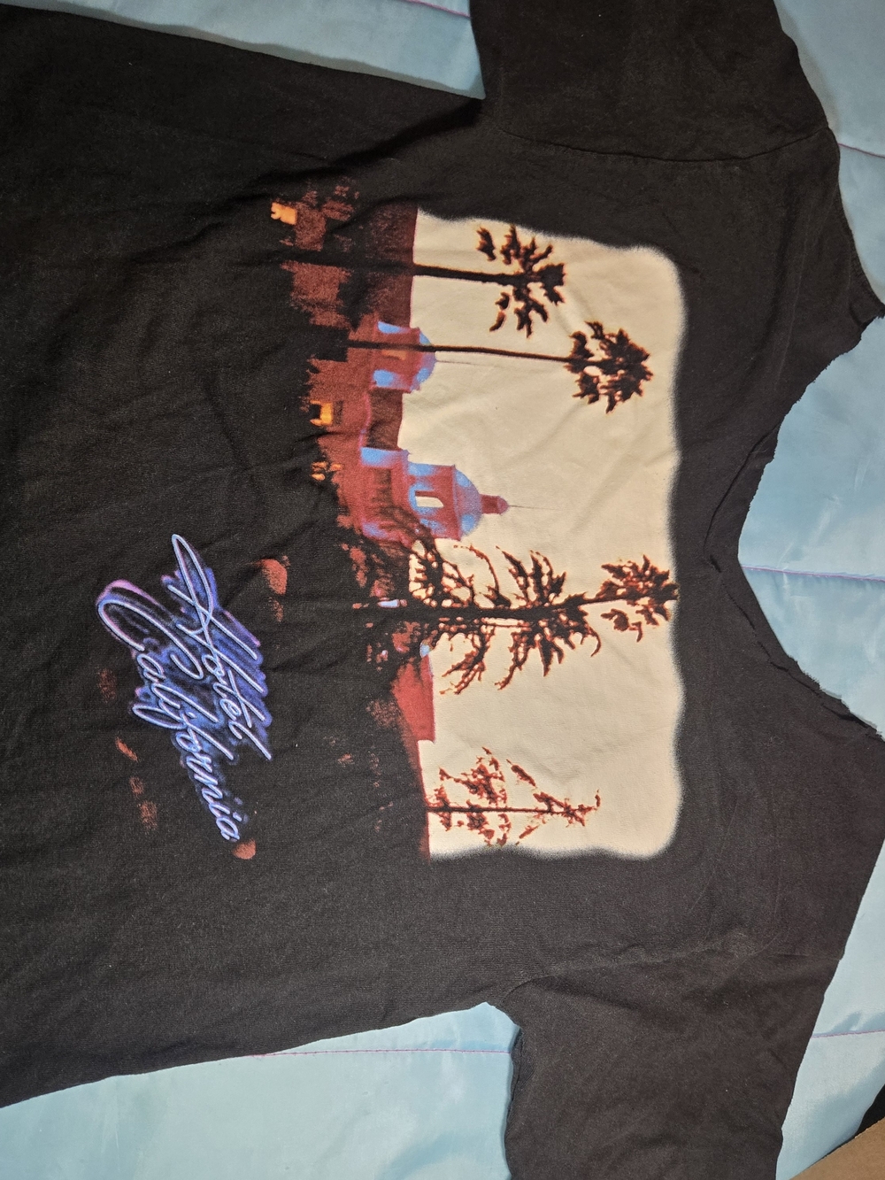 hotel california Fabricated Tee Black Crop Top Tee No Sz Tag 80s Retro